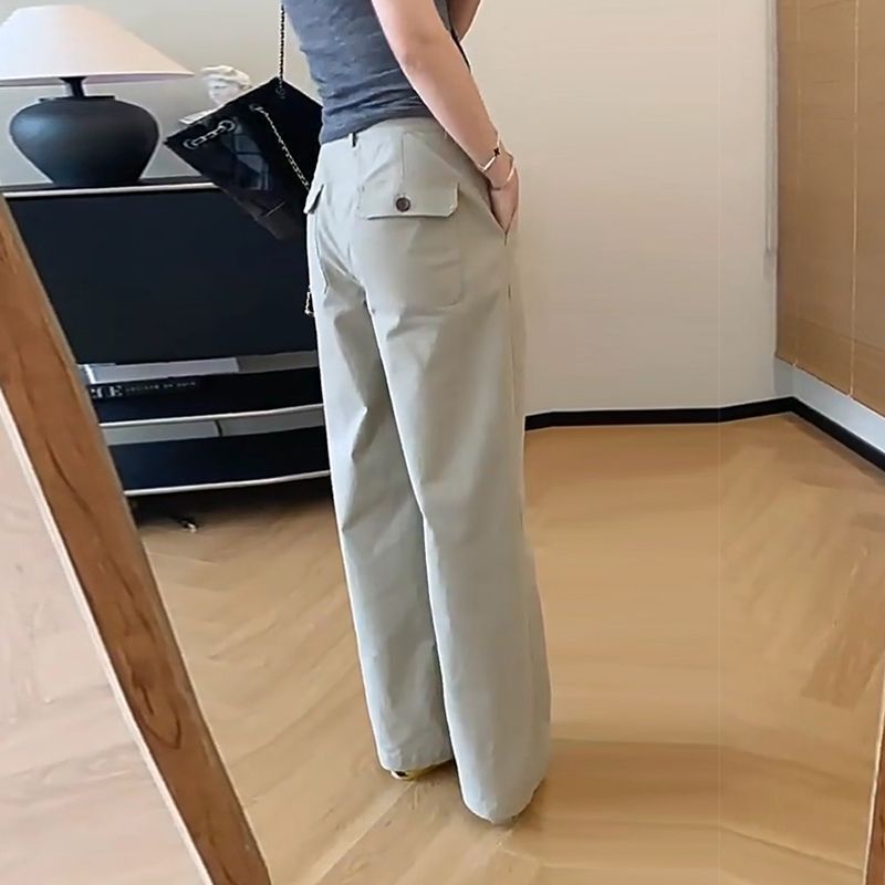 กางเกงคาร์โก้เอวสูงแบบแห้งเร็วสําหรับผู้หญิง | กางเกงขายาวทรงตรงขากว้างระบายอากาศได้ดีและชุดลําลองอเนกประสงค์