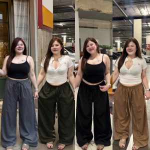 SpinnyHouse กางเกงขากระบอก กางเกงขายาว ผ้าไมโคร มีไซส์ M-XL สาวอวบใส่ได้ เอวยางยืด รุ่น กางเกงไมโคร Micro