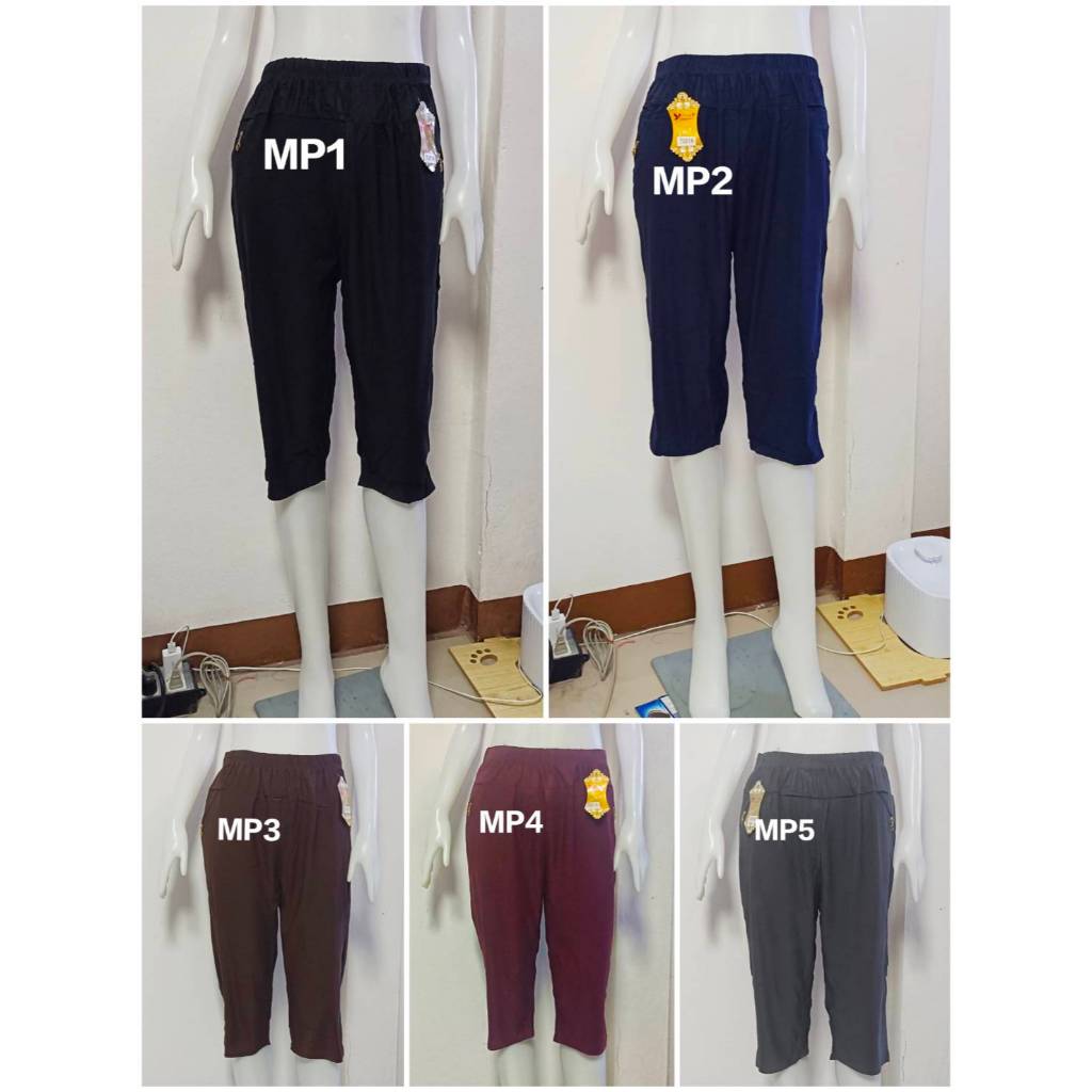 กางเกงขายาว 6 ส่วน ไซส์ใหญ่ เอวยืด 28 – 44 นิ้ว ผ้าเกาหลีเนื้อหนา ยืดได้ มีกระเป๋า 2 ข้าง กางเกงแม่บ้าน อวบอ้วนใส่ได้