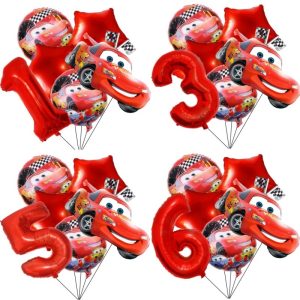 6ชิ้น/เซ็ต แมคควีน รถยนต์ลูกโป่งฟอยล์ฮีเลียมจํานวน0-9ลูกโป่งแข่งธีมเด็กวันเกิดพรรคเด็กอาบน้ําอุปกรณ์