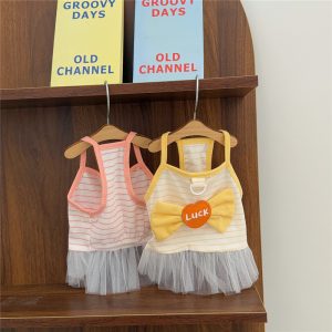 เสื้อผ้าสุนัข ฤดูใบไม้ผลิ/ฤดูร้อนสัตว์เลี้ยงโบว์กระโปรงสายรัดเสื้อผ้าสุนัขน่ารักเท็ดดี้กระโปรงเส้นด้ายขนาดเล็กในสต็อกกระโปรงเส้นด้ายโชคดี