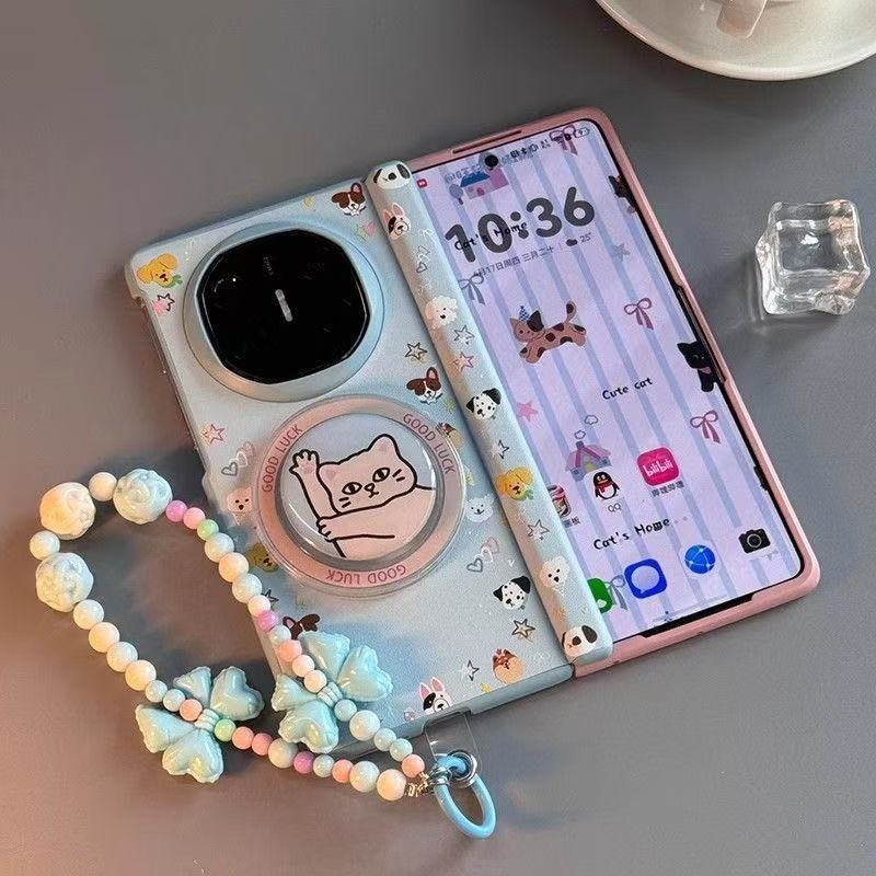 Magic V5 Casing Case สําหรับ Honor Magic V5 V3 MagicV5 แกนแม่เหล็กปกหลังการ์ตูนลูกสุนัขรูปแบบวงเล็บสร้อยข้อมือโทรศัพท์มือถือกรณีปก