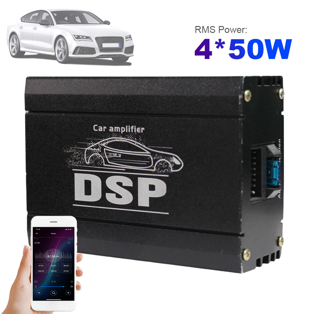 4x50W รถ DSP ดิจิตอลจอแสดงผล 4 In 6 Out DSP รถเครื่องขยายเสียงสําหรับรถยนต์