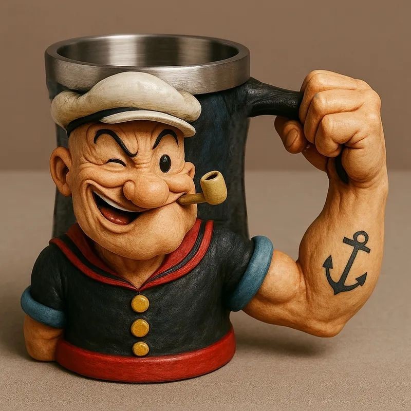 ใหม่ popeyepowermug Popeye Cup การ์ตูนออกแบบเทรนด์เดสก์ท็อปเครื่องประดับแก้วย้อนยุคย้อนยุค