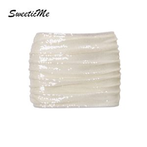 กระโปรงมินิแบบเซ็กซี่ ดีไซน์เริด สีทึบเลื่อม