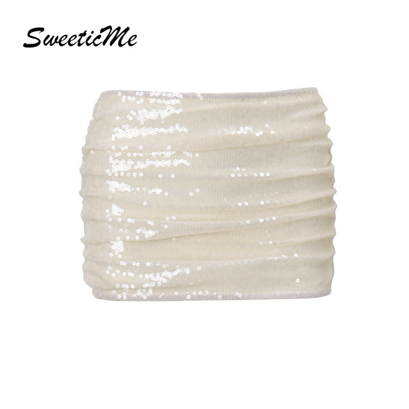 กระโปรงมินิแบบเซ็กซี่ ดีไซน์เริด สีทึบเลื่อม