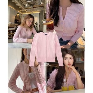 PL Cardigan  เสื้อคลุมไหมพรมคาดิแกน ดีเทลปักโลโก้ม้า   สี:ชมพู