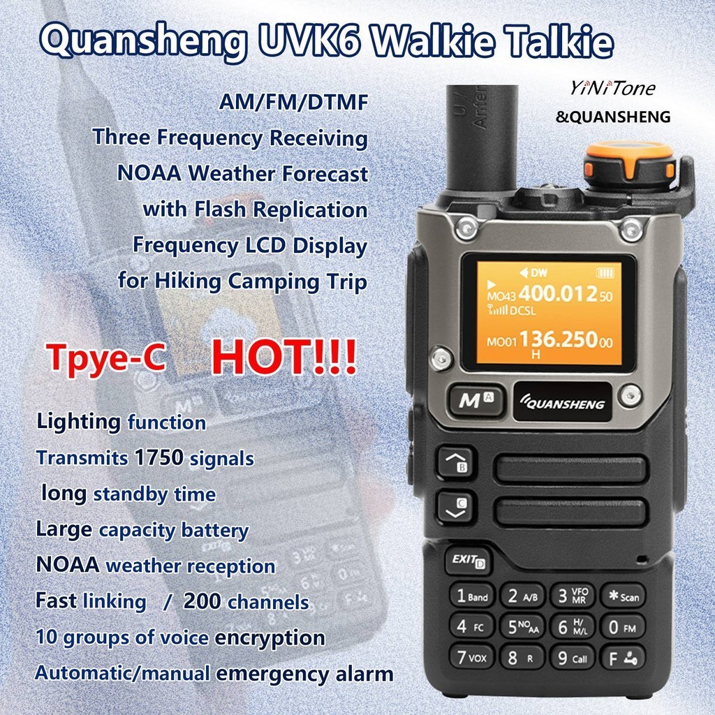 Quansheng UVK6 UVK5(8) AM FM DTMF วิทยุสองทาง 200 ช่องสําหรับผู้ใหญ่เดินป่าตั้งแคมป์ทริปไร้สายวิทยุพกพาระยะไกล