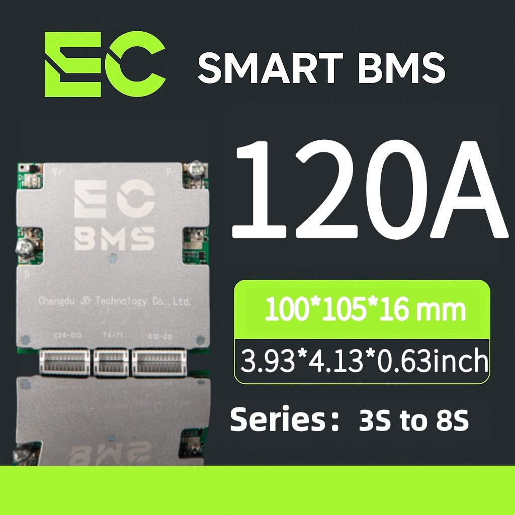 EC8S120A BMS อัจฉริยะ 3-8S 120A APP บลูทูธ สมดุลแอคทีฟ LiFePO4 Li-ion UART CAN RS485 EBike พลังงานแสงอาทิตย์
