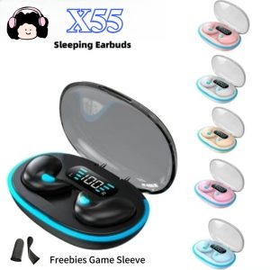 KY X55 ชุดหูฟังนอนหลับทำงานไร้สายบลูทู ธ มินิหูฟัง TWS กันน้ำลดเสียงรบกวน 9D สเตอริโอบลูทู ธ หูฟังในตัวไมโครโฟนคุย HD