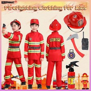 พร้อมส่งจากไทย ชุดนักดับเพลิงเด็ก ชุดดับเพลิง เสื้อผ้าเข็มขัด หมวก ขวดฉีดน้ำครบชุด ชุดอาชีพเด็ก ชุดอาชีพดับเพลิงเด็ก