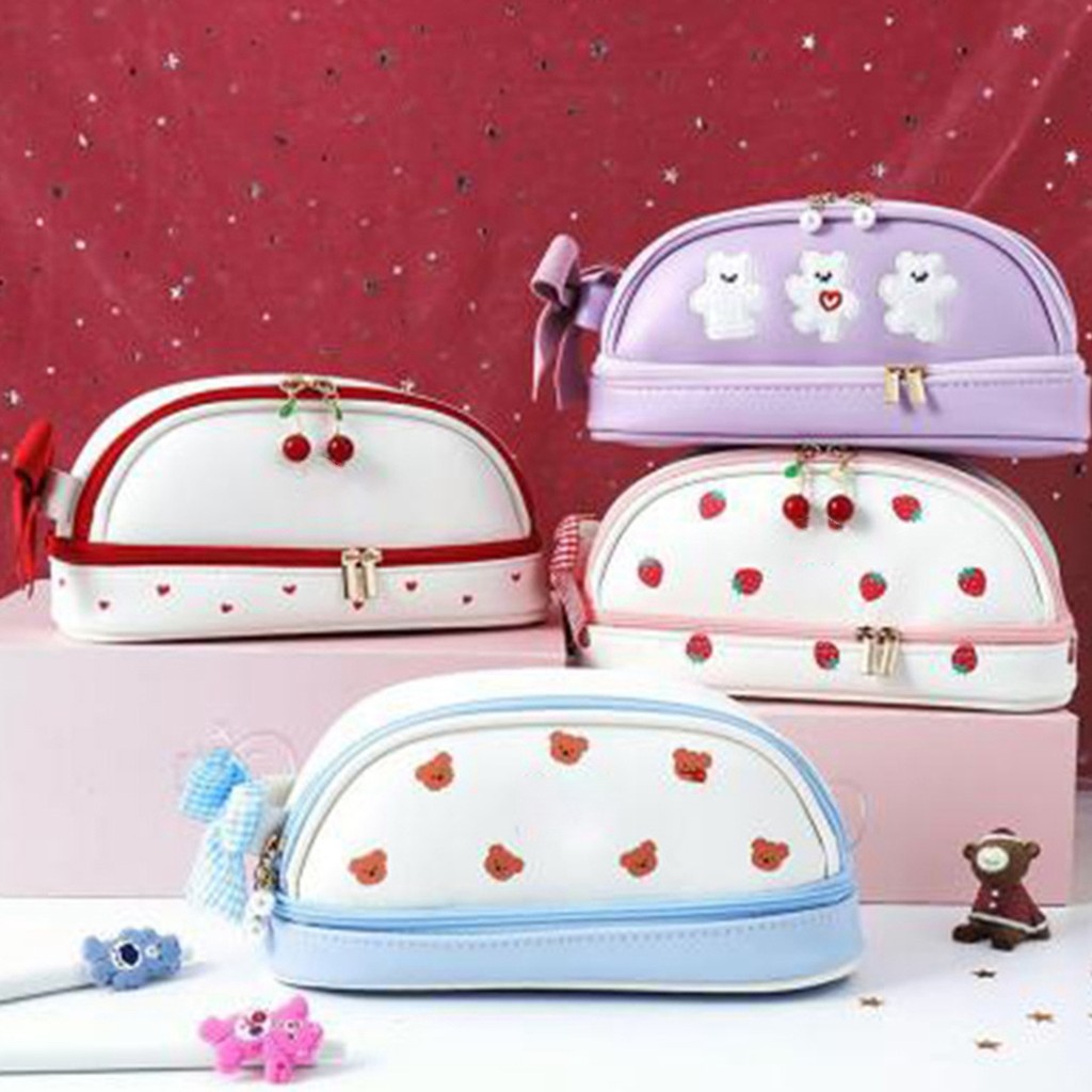 กระเป๋าเก็บเครื่องเขียน ขนาดใหญ่: กระเป๋าใส่ปากกาแฟชั่นกระเป๋าเก็บเครื่องสําอางสําหรับเด็กผู้หญิง