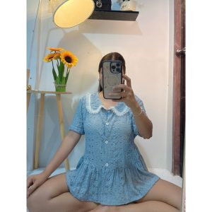 428 เสื้อคอบัวสาวอวบ แต่งระบายน่ารัก :อก34-46ยืด48