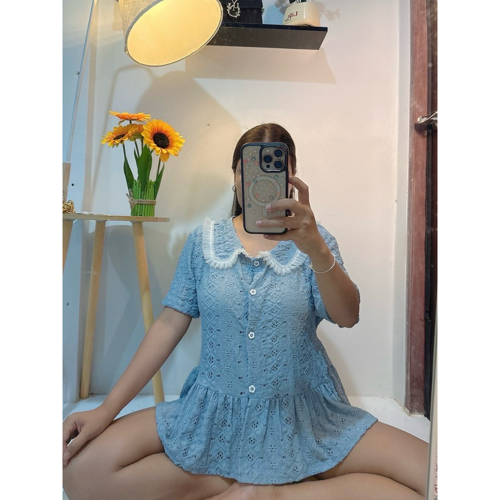 428 เสื้อคอบัวสาวอวบ แต่งระบายน่ารัก :อก34-46ยืด48