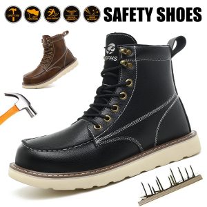 ความปลอดภัย รองเท้าบูท รองเท้าหัวเหล็ก รองเท้าหนังทํางาน สีน้ําตาล สีดํา ขนาด 39-46