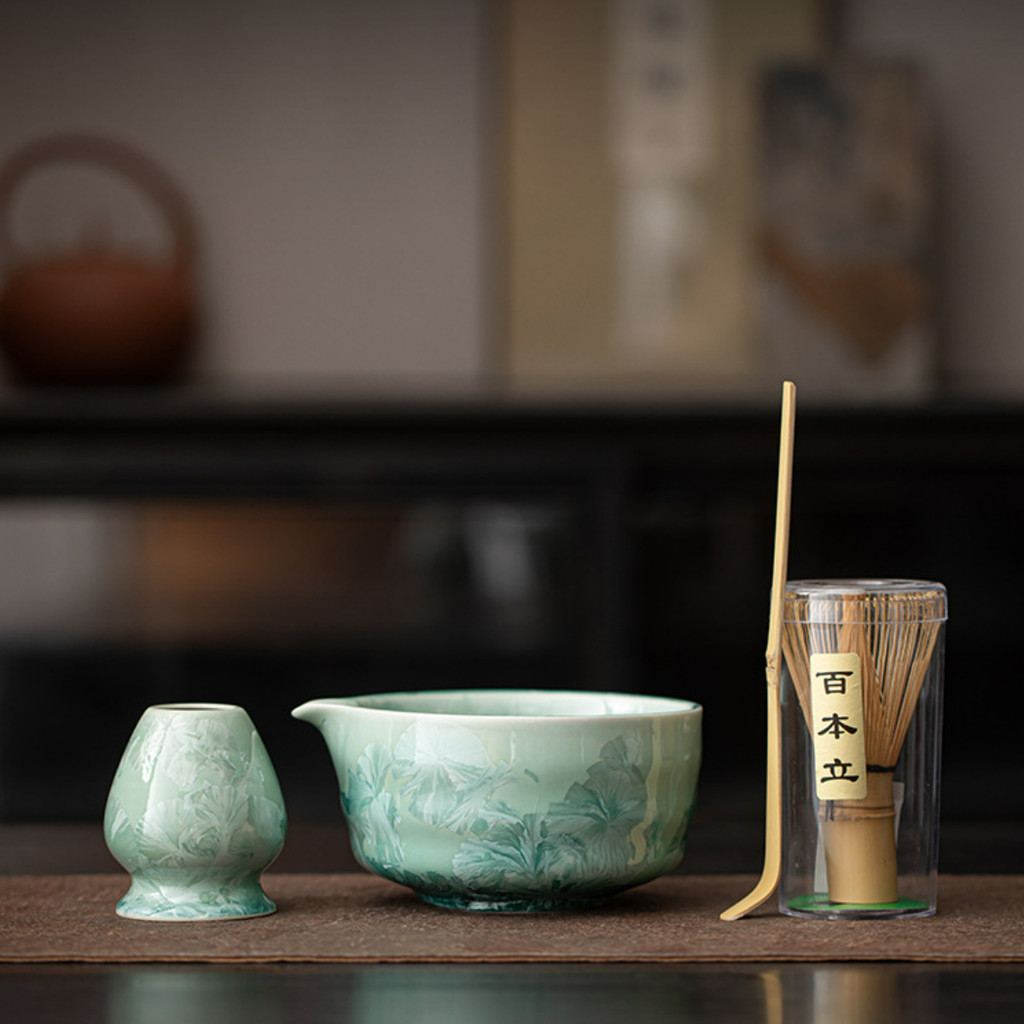 chawan matcha bowl chasen ญี่ปุ่น matcha set matchazuki ชุดชงชามัทฉะ เตาเผาคริสตัลเคลือบน้ําแข็งดอกไม้มัทฉะชุดที่มีปากชามมัทฉะที่วางชามชา