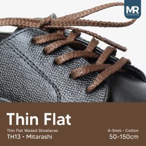 LILIN MR Shoelaces TH13 Mitarashi (Wood Brown) เชือกผูกรองเท้าขี้ผึ้งแบนบาง 3-4mm (Waxed Laces) 50cm 80cm 120cm 150cm