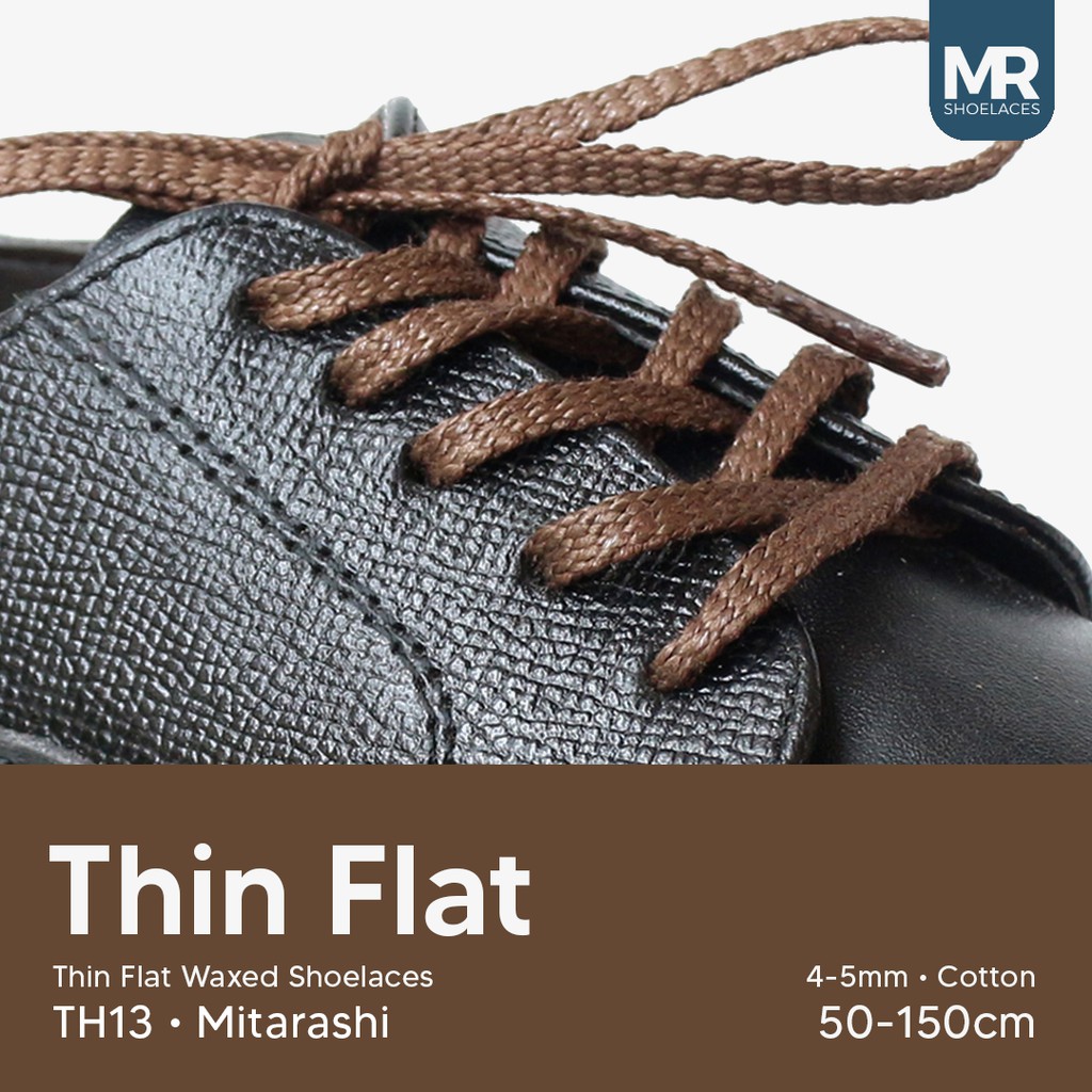 LILIN MR Shoelaces TH13 Mitarashi (Wood Brown) เชือกผูกรองเท้าขี้ผึ้งแบนบาง 3-4mm (Waxed Laces) 50cm 80cm 120cm 150cm