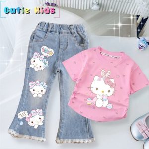 CT45   เซทยีนส์ขายาวตามคำเรียกร้องยีนส์แต่งลูกไม้ทรงสวยๆเสื้อเก็บข้างสุดคิ้วท์เข้าเซทจบในชุดเดียว