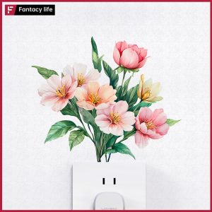 สวิตช์ดอกไม้สติ๊กเกอร์ตกแต่งผนังสําหรับตกแต่งบ้านวอลล์เปเปอร์ไวนิลที่ถอดออกได้แบบมีกาวในตัว