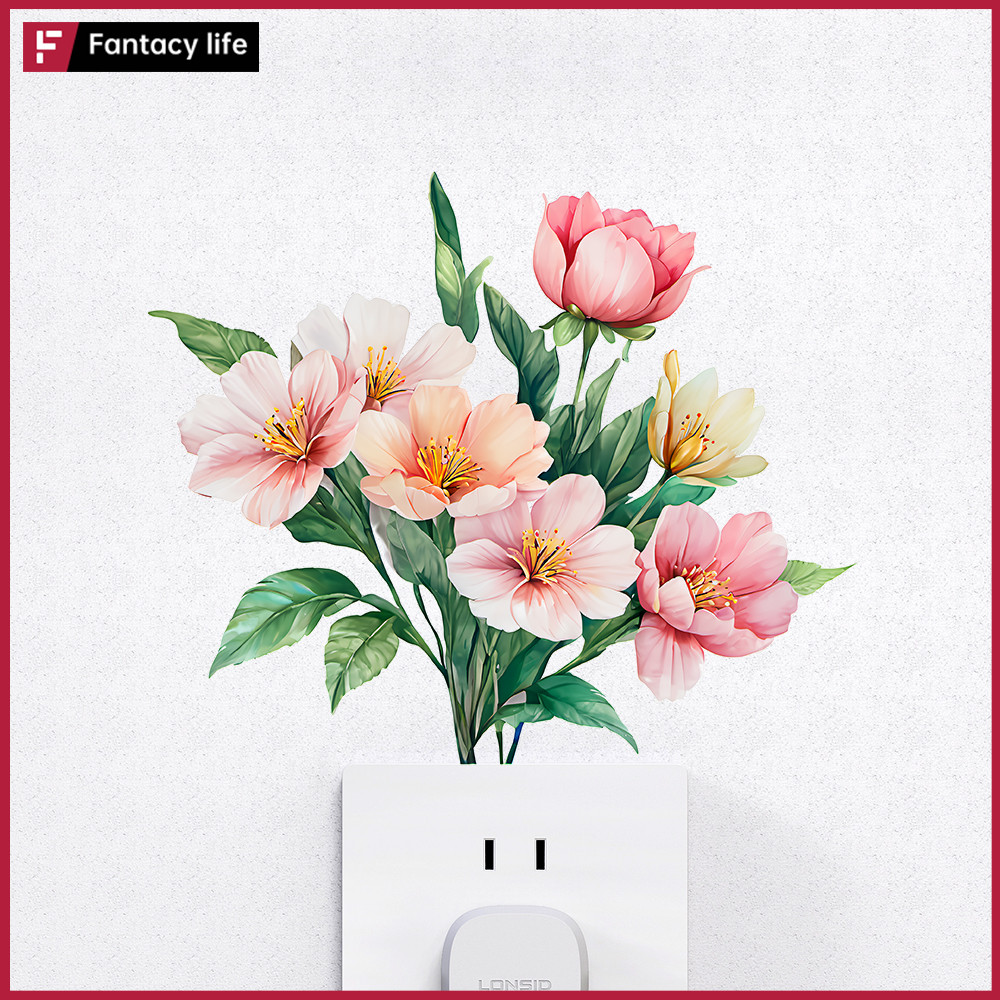 สวิตช์ดอกไม้สติ๊กเกอร์ตกแต่งผนังสําหรับตกแต่งบ้านวอลล์เปเปอร์ไวนิลที่ถอดออกได้แบบมีกาวในตัว