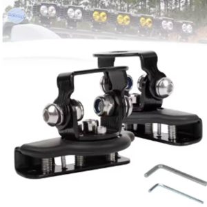 LUXELUNGE ขายึดบาร์ไฟฝากระโปรงรถยนต์ 2 ชิ้น, ขายึดฐานเสาแบบปรับได้ ที่ยึดยึดไฟ LED, ที่หนีบบาร์กันกระแทกนิรภัยสปอตไลท์ ขายึดกระจังหน้า ใช้ออฟโรด