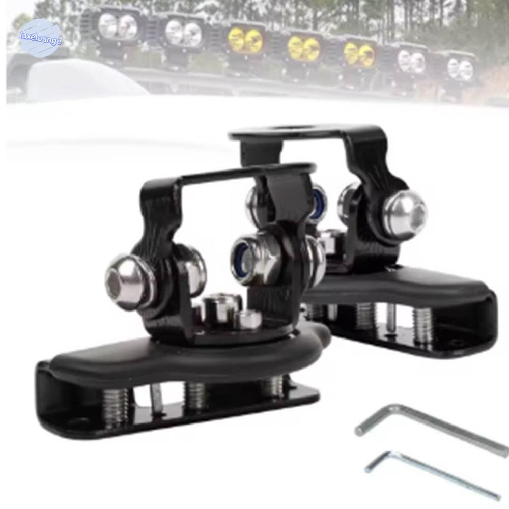 LUXELUNGE ขายึดบาร์ไฟฝากระโปรงรถยนต์ 2 ชิ้น, ขายึดฐานเสาแบบปรับได้ ที่ยึดยึดไฟ LED, ที่หนีบบาร์กันกระแทกนิรภัยสปอตไลท์ ขายึดกระจังหน้า ใช้ออฟโรด