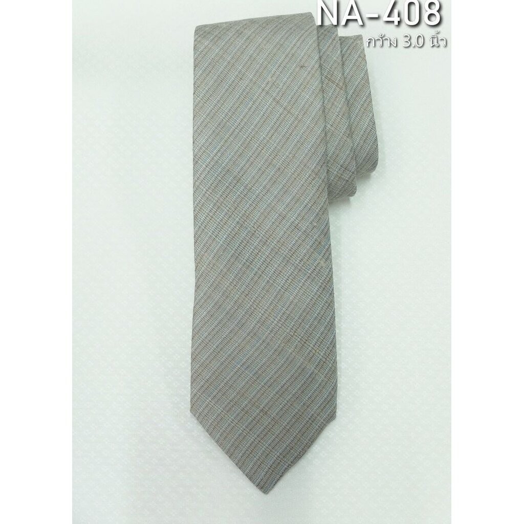 เนคไทผ้าไหมสีพื้น ลายริ้ว ขนาดกว้าง 3.0นิ้ว สีเทา รหัส NA-ST-NA-408