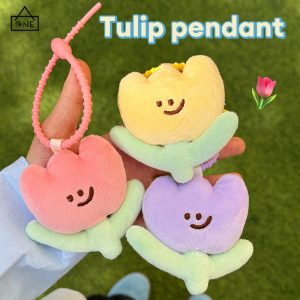 COD❤️พวงกุญแจตุ๊กตาผ้ากำมะหยี่จี้ดอกทิวลิปลายการ์ตูนน่ารักสำหรับกระเป๋าเป้ผู้หญิง-a.one