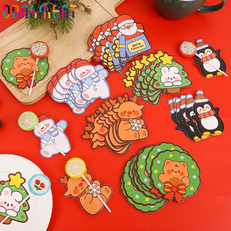 100ชิ้น/50ชิ้นการ์ตูนอมยิ้มแทรกบัตร/ของขวัญวันเกิดปีใหม่ทําเองงานฝีมือ/คริสต์มาสตกแต่งขนมป้าย/น่ารักแสดงขนมผู้ถือกระดาษ/คริสต์มาสลายกระดา