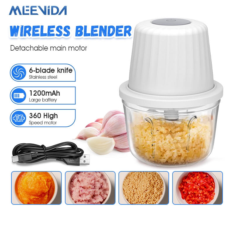 MEEVIDA เครื่องปั่นอเนกประสงค์ ไร้สาย 6 ใบมีด เครื่องบดเนื้อ ปั่นกระเทียม เครื่องปั่นอาหาร