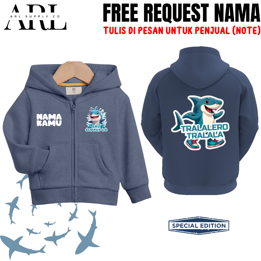 ARL SUPPLY CO – เสื้อแจ็คเก็ตมีฮู้ดเด็กผู้ชายพร้อม Anomali Trralero Motif FREE NAME สําหรับเด็กอายุ 2-12 ปี