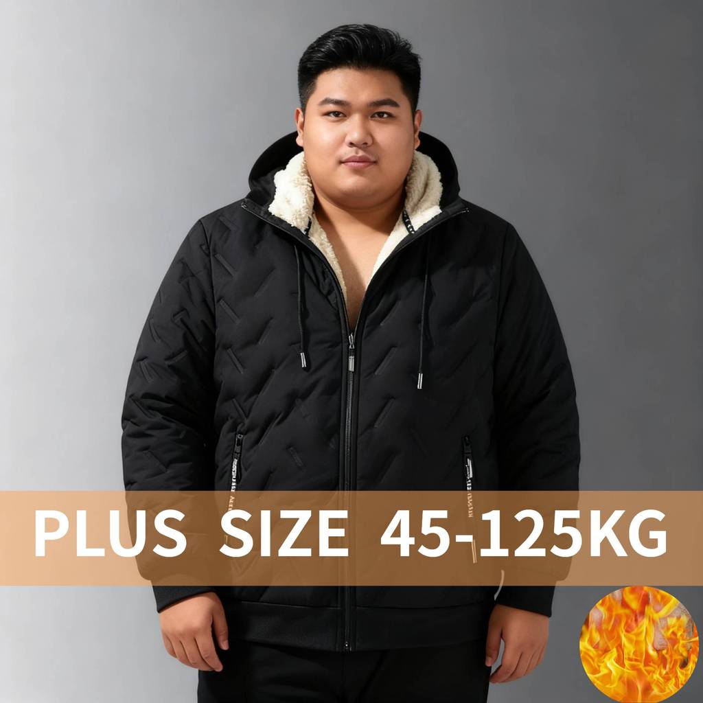 แจ็คเก็ตขนแกะหนาสำหรับผู้ชาย ขนาดใหญ่พิเศษถึง 120 กิโลกรัม ออกแบบให้อบอุ่นในฤดูหนาวและสวมใส่ง่าย