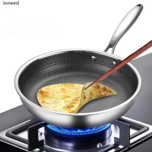 อินนีด กระทะ,สแตนเลสไม่เคลือบรังผึ้งหม้อทนทาน26/28/30ซม.อเนกประสงค์หนาสเต็กทําอาหารหม้อแก๊สเตาแม่เหล็กไฟฟ้า
