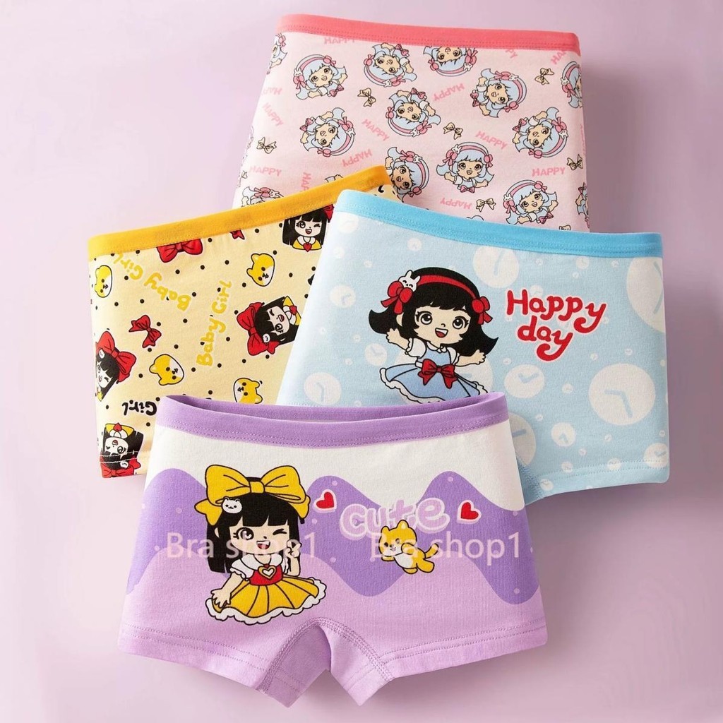 ชุดกางเกงในเด็กผู้หญิง 4 ชิ้น ลายการ์ตูนน่ารัก ผ้าคอตตอนเนื้อนุ่ม พร้อมการเคลื่อนไหวที่สบาย สำหรับอายุ 2-14 ปี