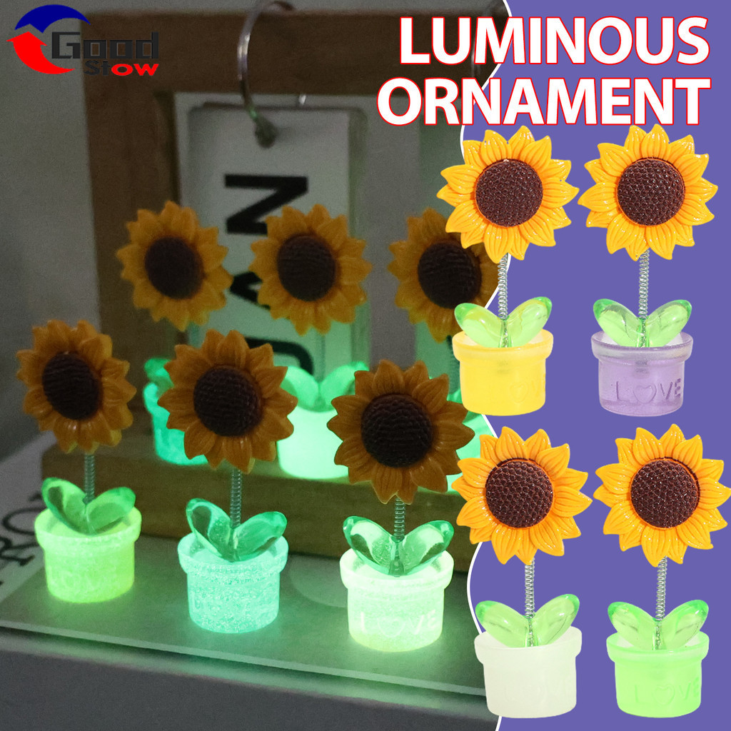 [3C&Auto]อุปกรณ์เสริมในรถยนต์ดอกทานตะวันเรซินเรืองแสง – ยานพาหนะเรืองแสงในที่มืด/ของตกแต่งบ้าน | ทนทานเครื่องประดับ Dashboard 1/3/5 ชิ้น