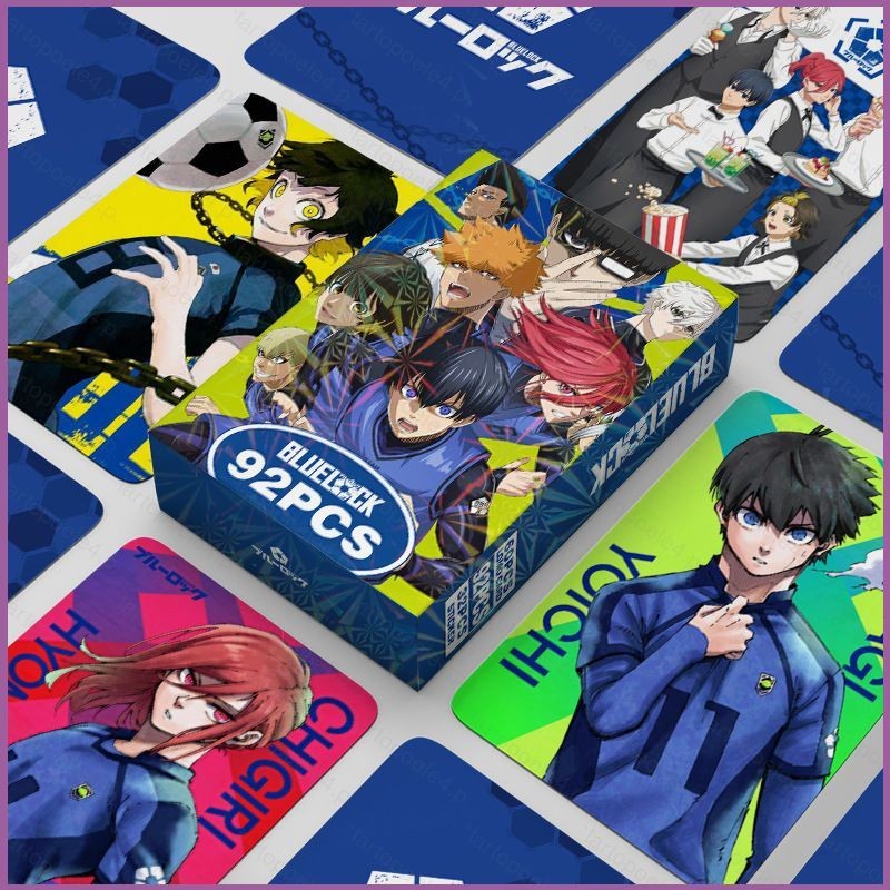 92 ชิ้น/เซ็ต BLUE LOCK สติ๊กเกอร์รูปถ่าย โปสการ์ดการ์ด LOMO สองด้าน การ์ดสะสมกล่อง