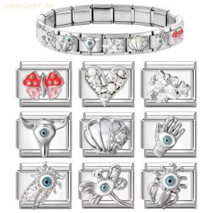 สร้อยข้อมือสแตนเลสพร้อม.charm.3D สลีวเวอร์ อิตาเลียน synthetic diamond DIY เครื่องประดับ