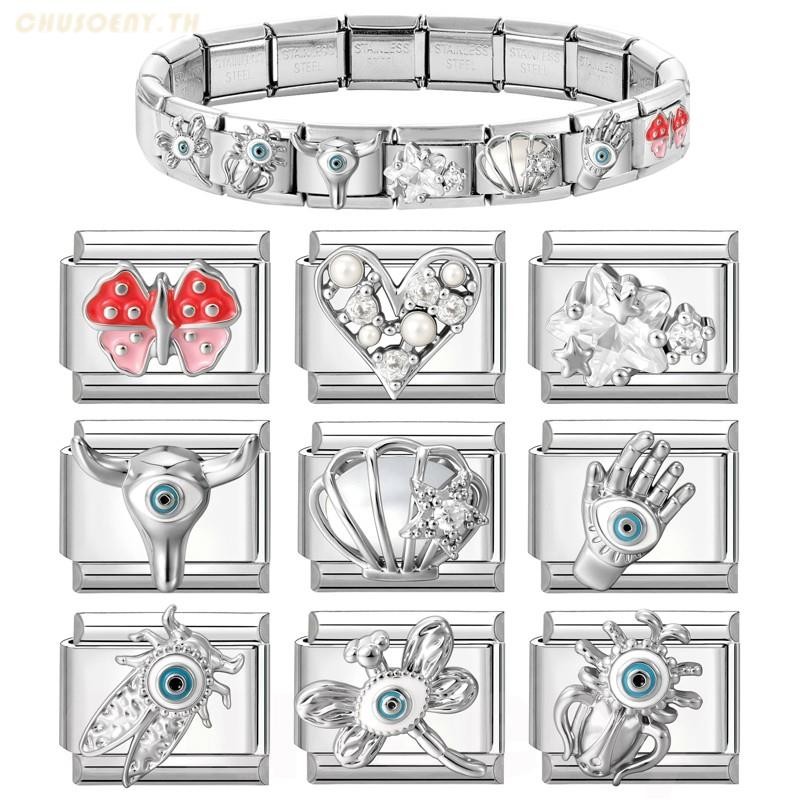 สร้อยข้อมือสแตนเลสพร้อม.charm.3D สลีวเวอร์ อิตาเลียน synthetic diamond DIY เครื่องประดับ