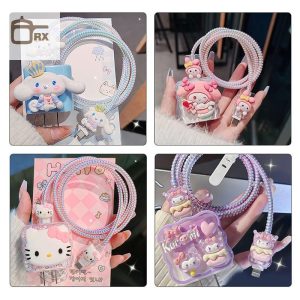Null Hello Kitty Kuromi Charger Data Cable Case Protector และ Winding Kit สําหรับ 18W 20W Fast Charger อะแดปเตอร์ชาร์จโทรศัพท์กรณี null