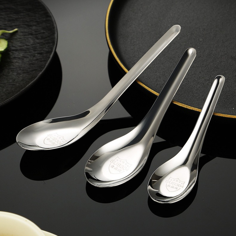 304 ช้อนสแตนเลสผู้ผลิตช้อนโบราณแบนบ้านผู้ใหญ่ช้อนเด็กลึกขนาดใหญ่ช้อนซุป