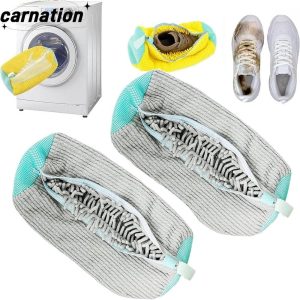 CARNATION ซักรีด Drying กระเป๋า, ซักรีดรองเท้า Protector Anti-การเปลี่ยนรูป Organizer รองเท้าซักผ้า|กระเป๋า, โพลีเอสเตอร์ผ้าฝ้ายเบาะนํามาใช้ใหม่ซิปรองเท้าทําความสะอาดกระเป๋า