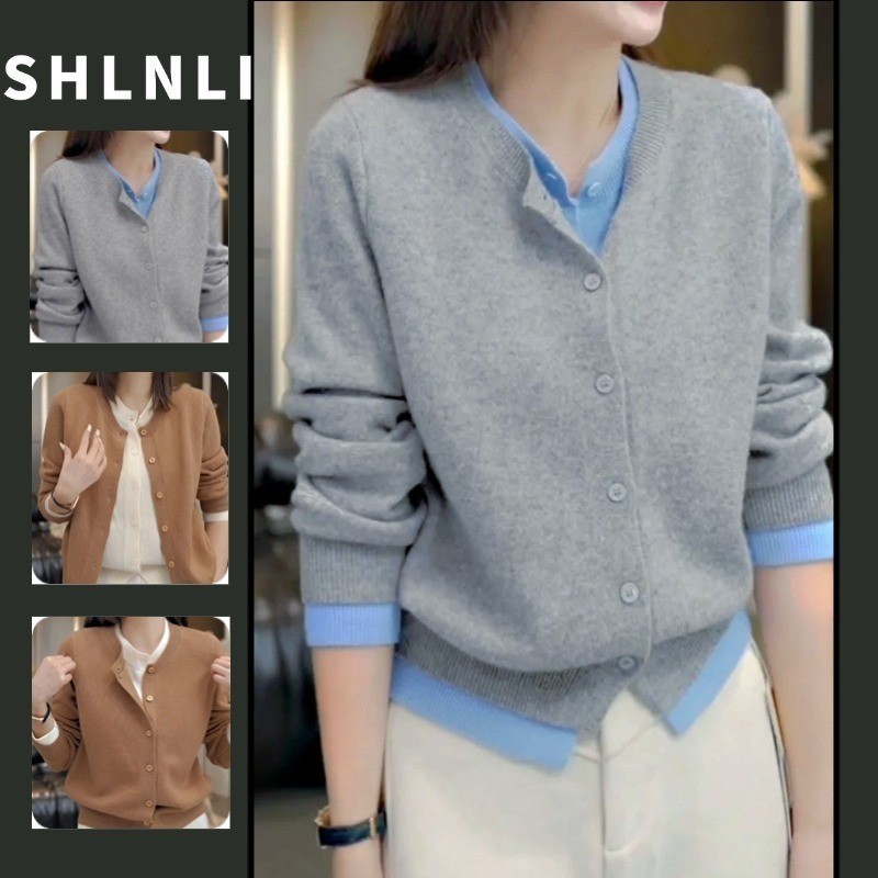 เสื้อคาร์ดิแกนถักสองชิ้น สไตล์เกาหลี สำหรับผู้หญิง เหมาะสมในฤดูใบไม้ผลิและใบไม้ร่วง เสื้อด้านบนใช้งานหลากหลาย