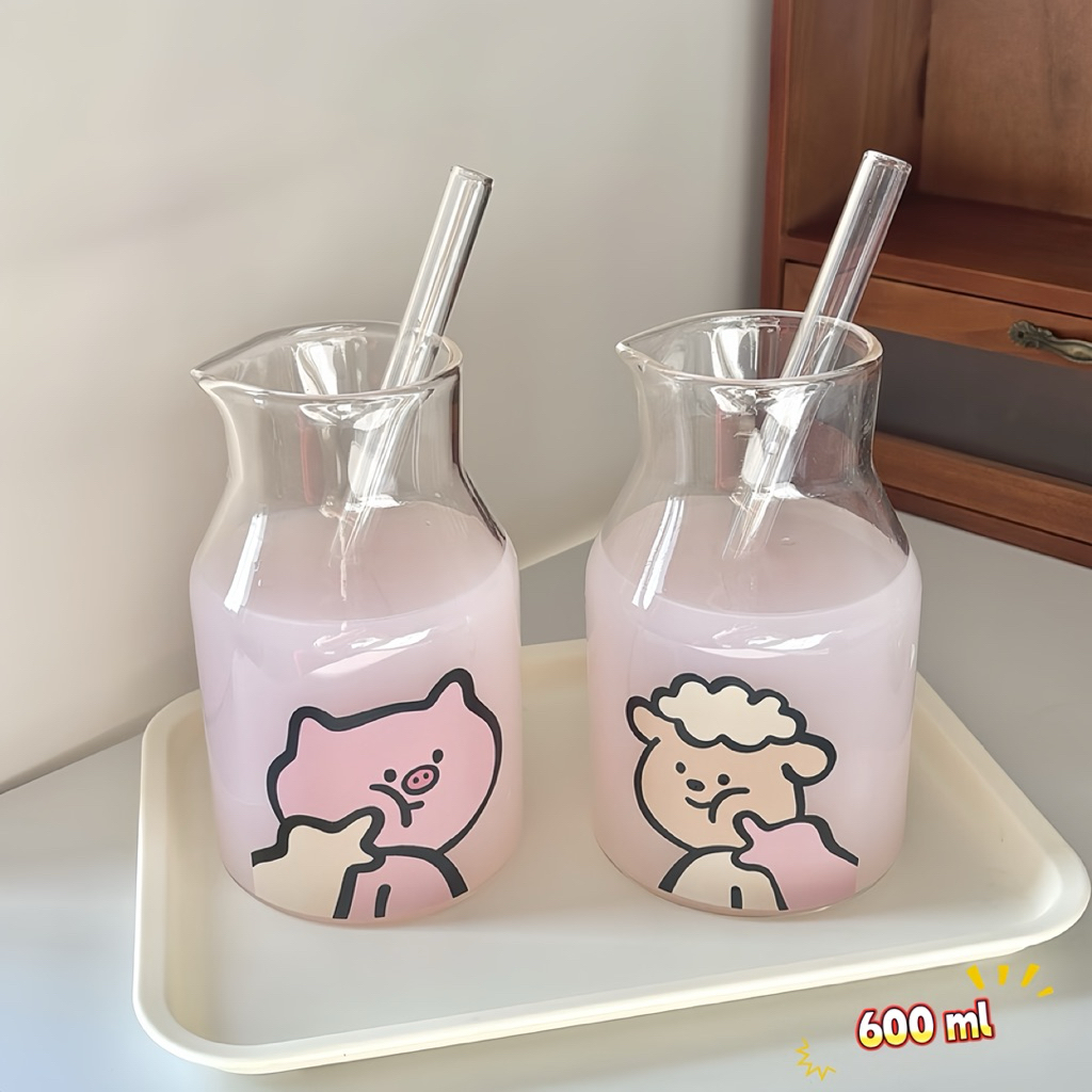 แก้วกาแฟ แก้วคาฟ่ พร้อมหลอด ดีไซน์ทันสมัย ลายน่ารัก ใส่ชงกาฟแฟ มัจฉะ สวยมาก!! พร้อมส่ง