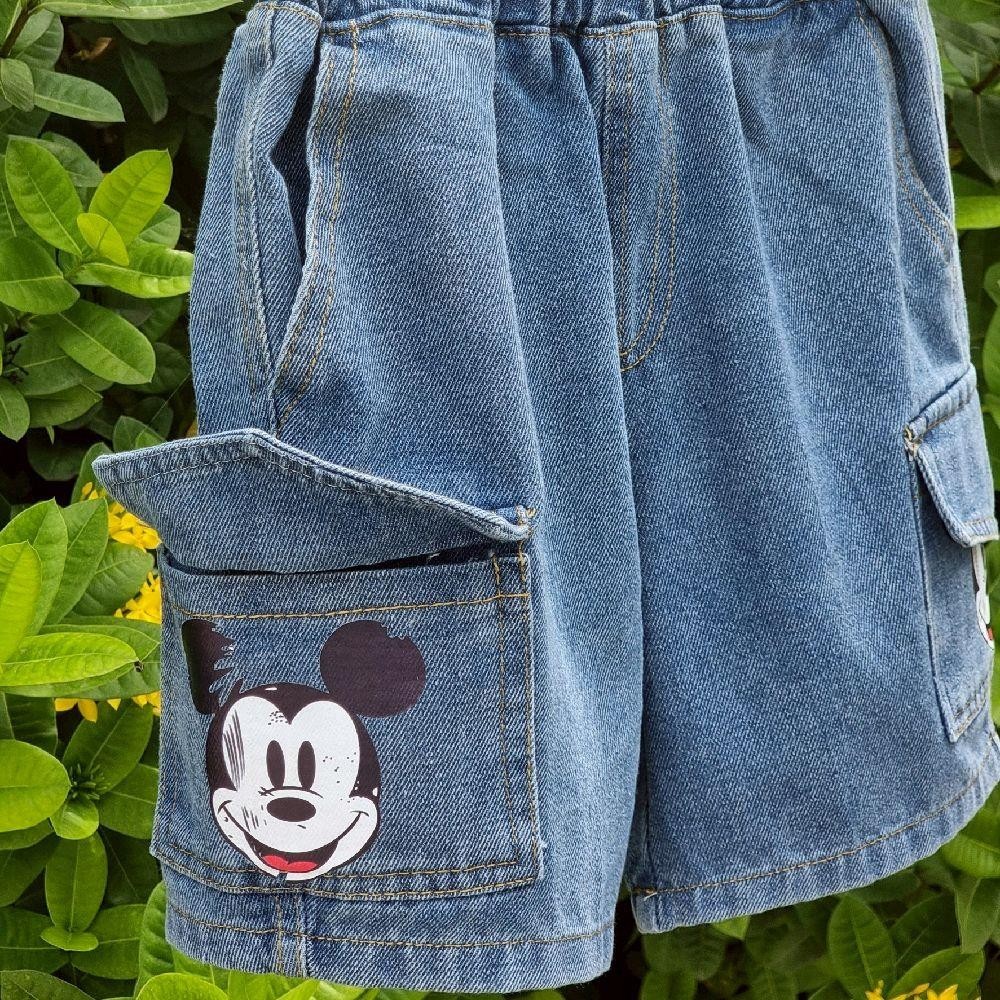 Pinkกางเกงยีนส์แฟชั่น คาร์โก้ขาสั้น กระเป๋าแต่งลายน่ารัก เด็กชาย เด็กหญิง กระเป๋าข้าง ยีนส์แท้คอตตอน ใส่สบาย 159#