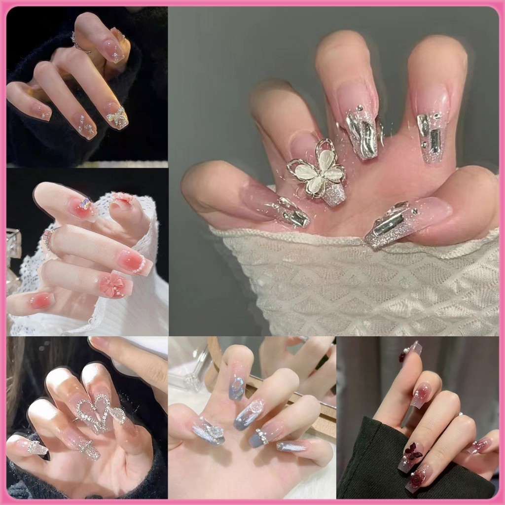 YTL เล็บแฟชั่น เล็บปลอม ชนิดอะคริลิค สไตล์ฝรั่งเศส สีขาว ชมพู 24 ชิ้น ลายสวย ชัดเจน ไม่เลือน มี 13 แบบ