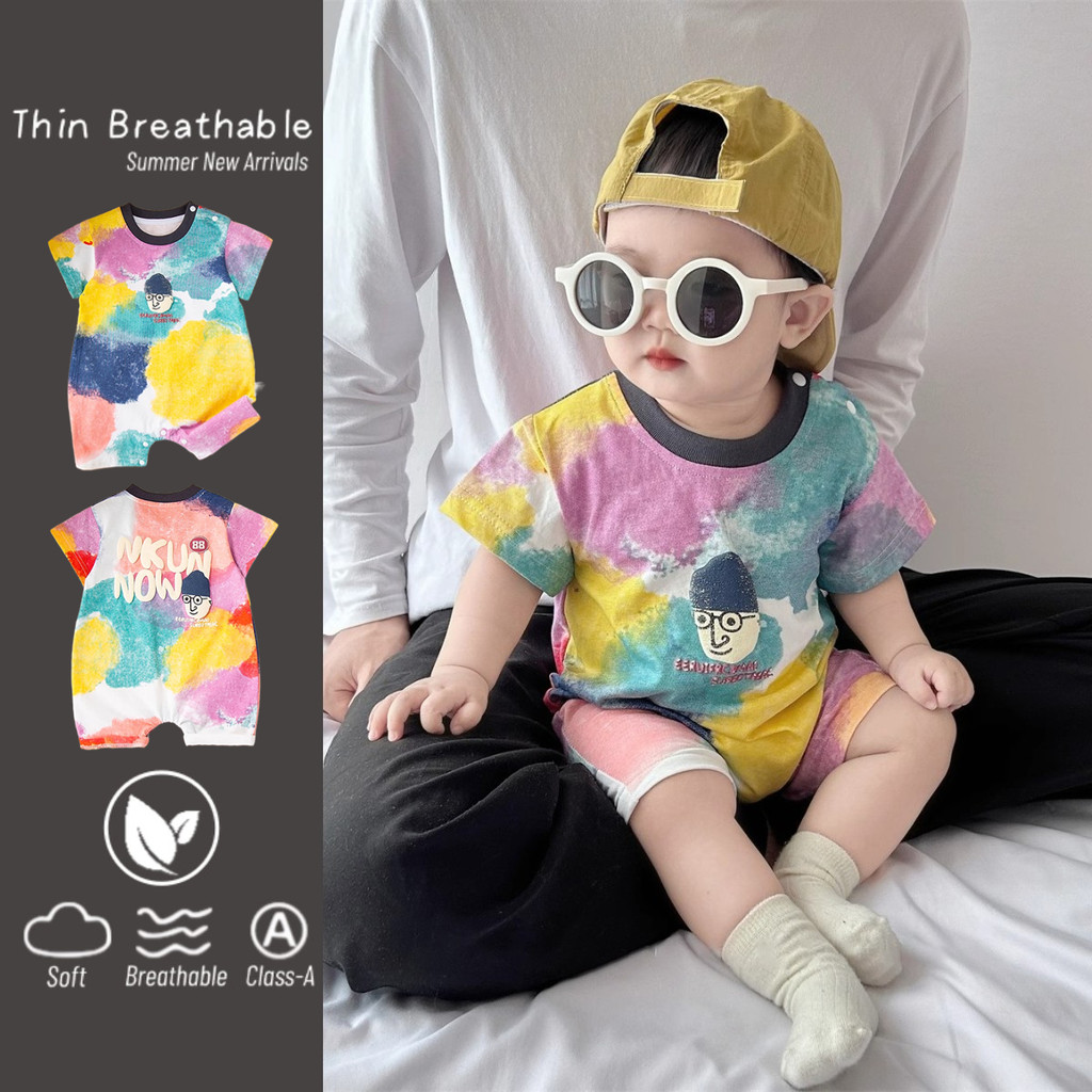 ฤดูร้อนใหม่เสื้อผ้าเด็กเด็กชายและเด็กหญิงบอดี้สูทแขนสั้น 0-24 เดือน สุด ๆ หล่อสีอินเทรนด์ ชุดรอมเปอร์ อินเทอร์เน็ตคนดัง