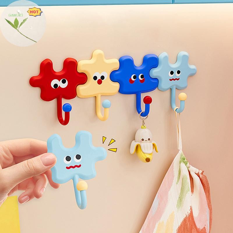 Maud 4 ชิ้นตะขอการ์ตูนที่มีสีสันปริศนาตกแต่งตะขอ Creative Self-Adhesive น่ารักปริศนา Key Hook ไม่จําเป็นต้องเจาะ Home EN