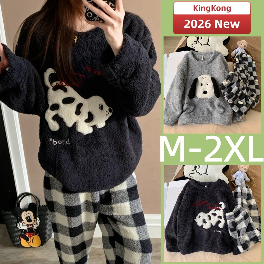 ชุดนอนผ้าสักหลาด แขนยาวสำหรับฤดูหนาว ขนาดหลวม สวมใส่อบอุ่น