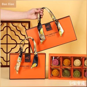 กล่องของขวัญริบบิ้นกล่องบรรจุภัณฑ์แบบพกพา 4/6/8 ช่องพร้อมซับ/พาร์ติชัน กล่องของขวัญสากลชา/กล่องของขวัญบรรจุภัณฑ์เทศกาลไหว้พระจันทร์ [เริ่มต้นจาก 5 ชิ้น] กล่องของขวัญ กล่อ